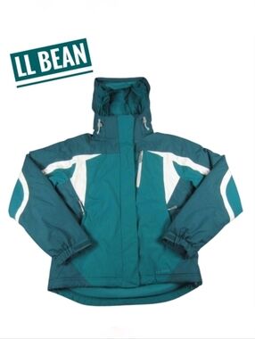 L.L. Bean Women's Ski Jacket Teal Turquoise White Accents Detachable Hood Size L
